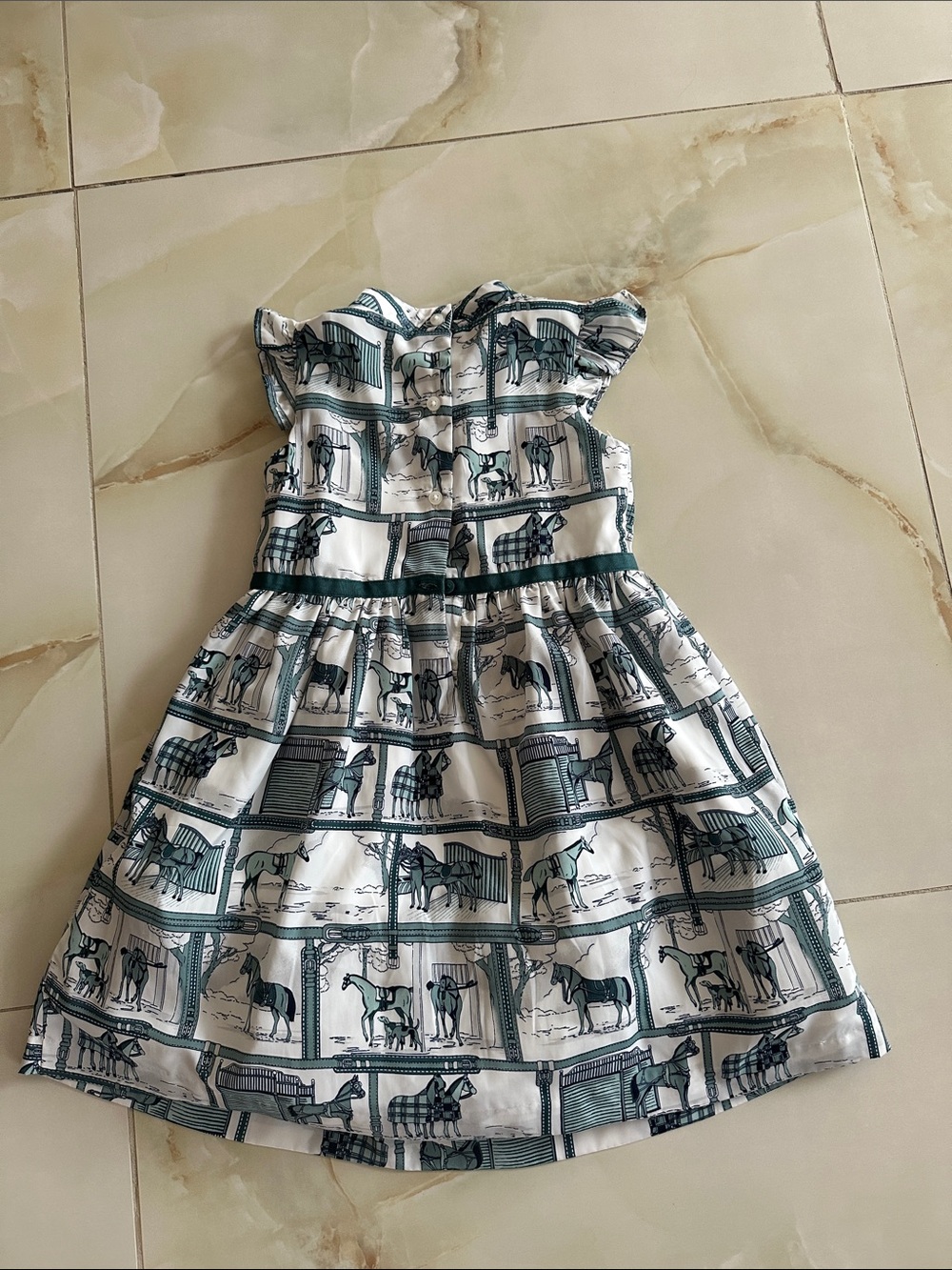Janie and Jack Girls' White and Teal Horse Print Dress - Picture 3 of 5